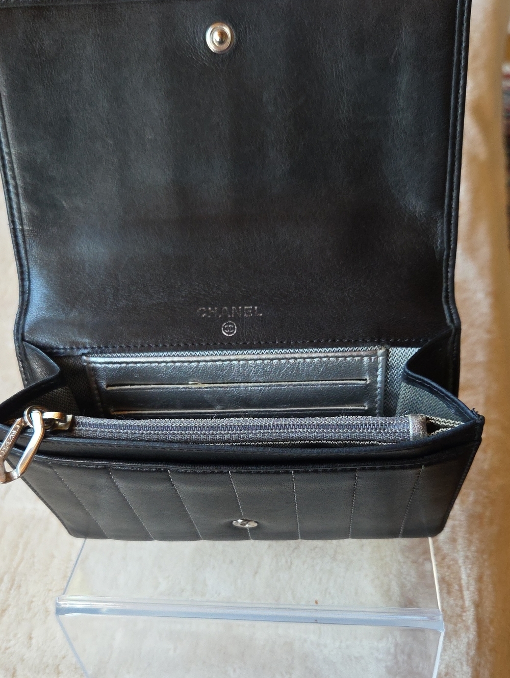 CHANEL Mademoiselle Black Vertical Quilted Leather Wallet with Silver CC Emblem - Picture 4 of 12
